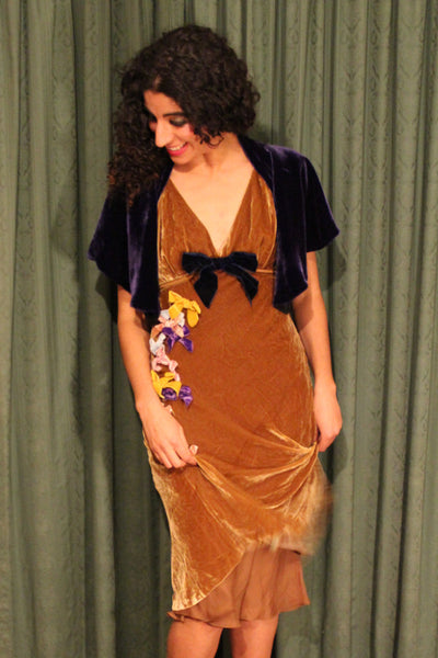 Vintage Velvet Dress with Applied Bow Detail